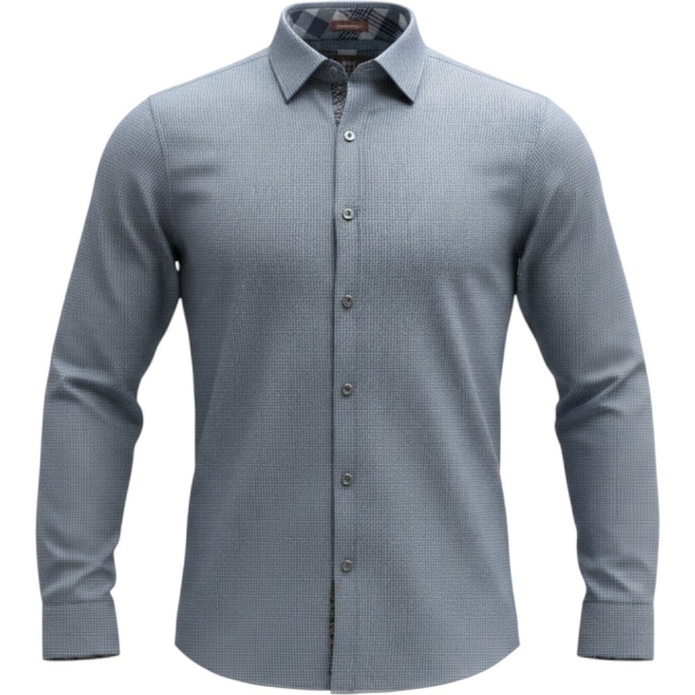 James Tattersall London Mens Large Grey Micro Check Microfiber Button Down Shirt